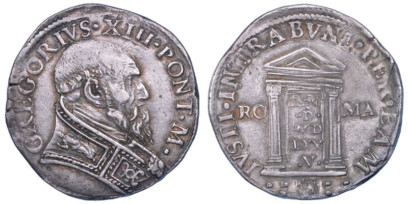 STATO PONTIFICIO. GREGORIO XIII, 1572-1585. Testone 1575. Anno Santo. Roma.  - Auction Numismatics - Cambi Casa d'Aste