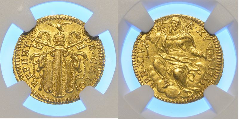 STATO PONTIFICIO. BENEDETTO XIV, 1740-1758. Mezzo zecchino anno XV/1755.  - Asta Numismatica - Cambi Casa d'Aste