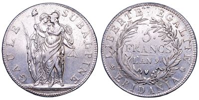 Moneta, 5 Franchi AN. 9, Torino, Repubblica Subalpina, 1800-1802