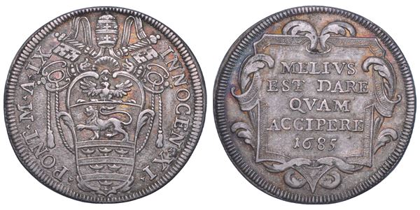 STATO PONTIFICIO. INNOCENZO XI, 1676-1689. Testone 1685. Roma.