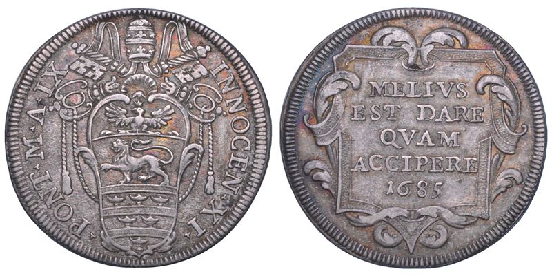 STATO PONTIFICIO. INNOCENZO XI, 1676-1689. Testone 1685. Roma.  - Asta Numismatica - Cambi Casa d'Aste
