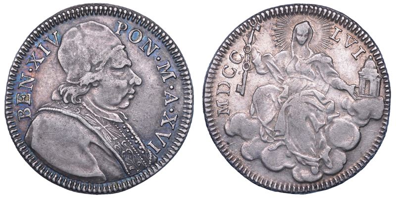 STATO PONTIFICIO. BENEDETTO XIV, 1740-1758. Quinto di scudo 1756.  - Asta Numismatica - Cambi Casa d'Aste