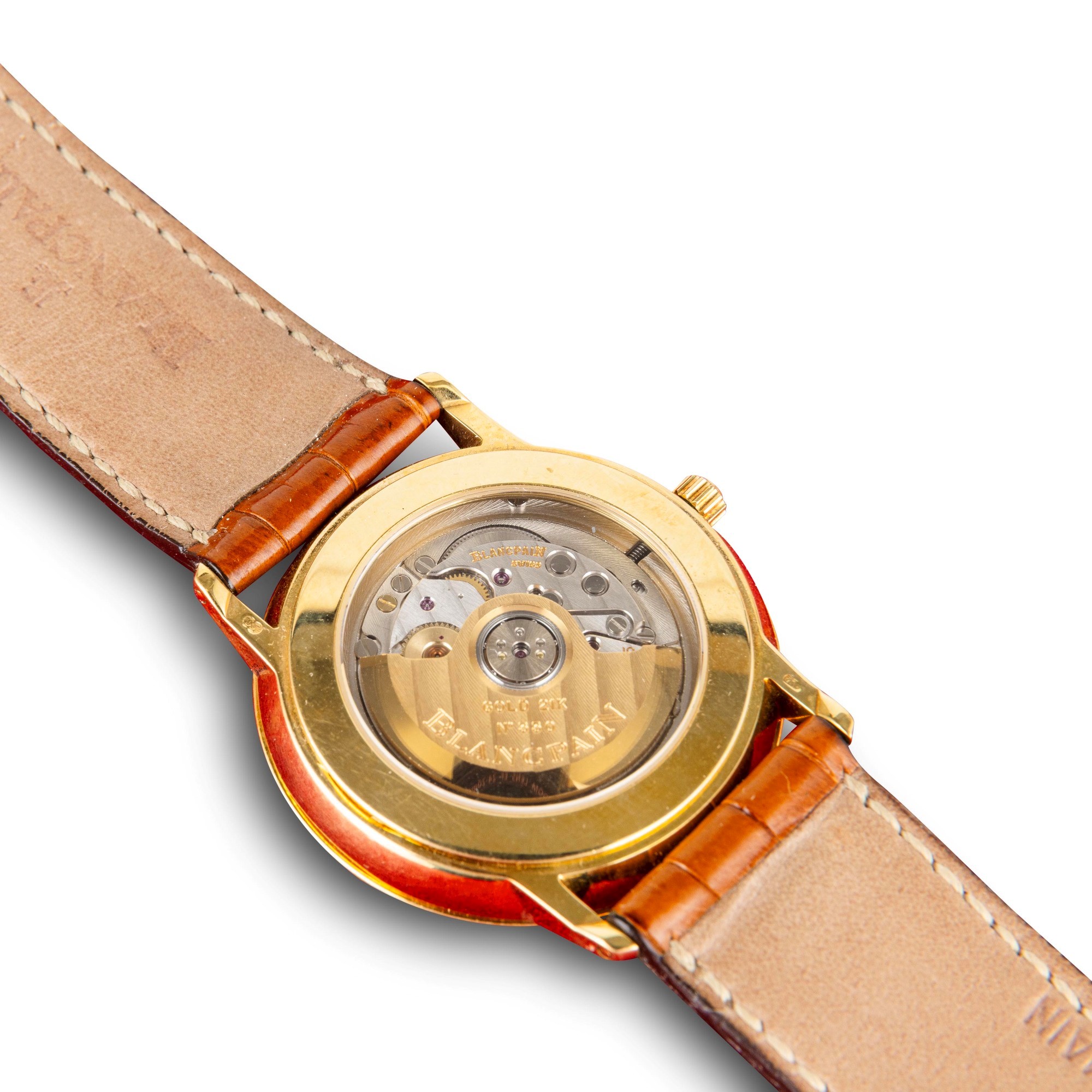 Blancpain - Villeret ref. 4795 in oro giallo 18k con fondello a vista, quadrante bianco e datario...