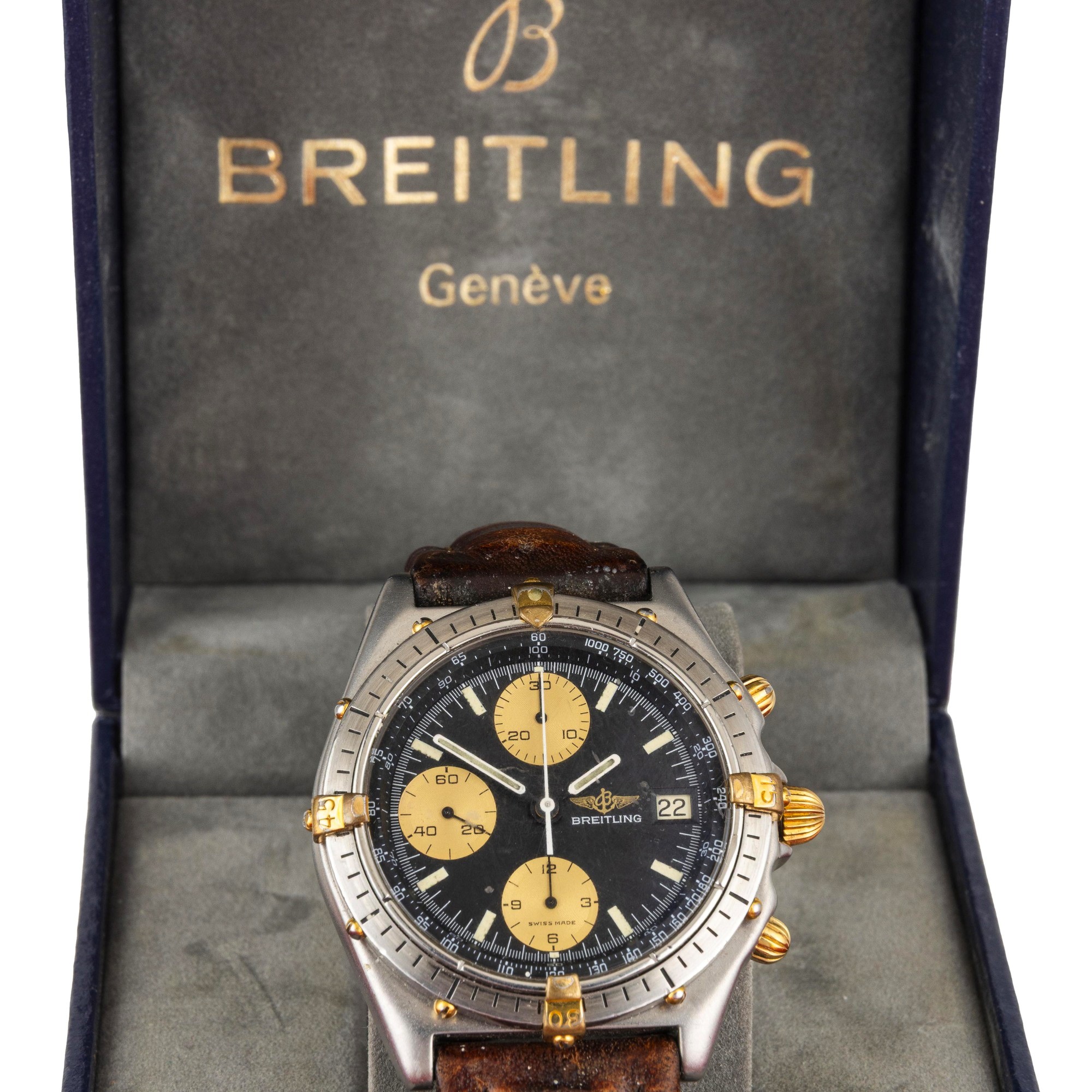 Breitling - Chronomat ref. 81950 in acciaio con quadrante blu e datario al tre