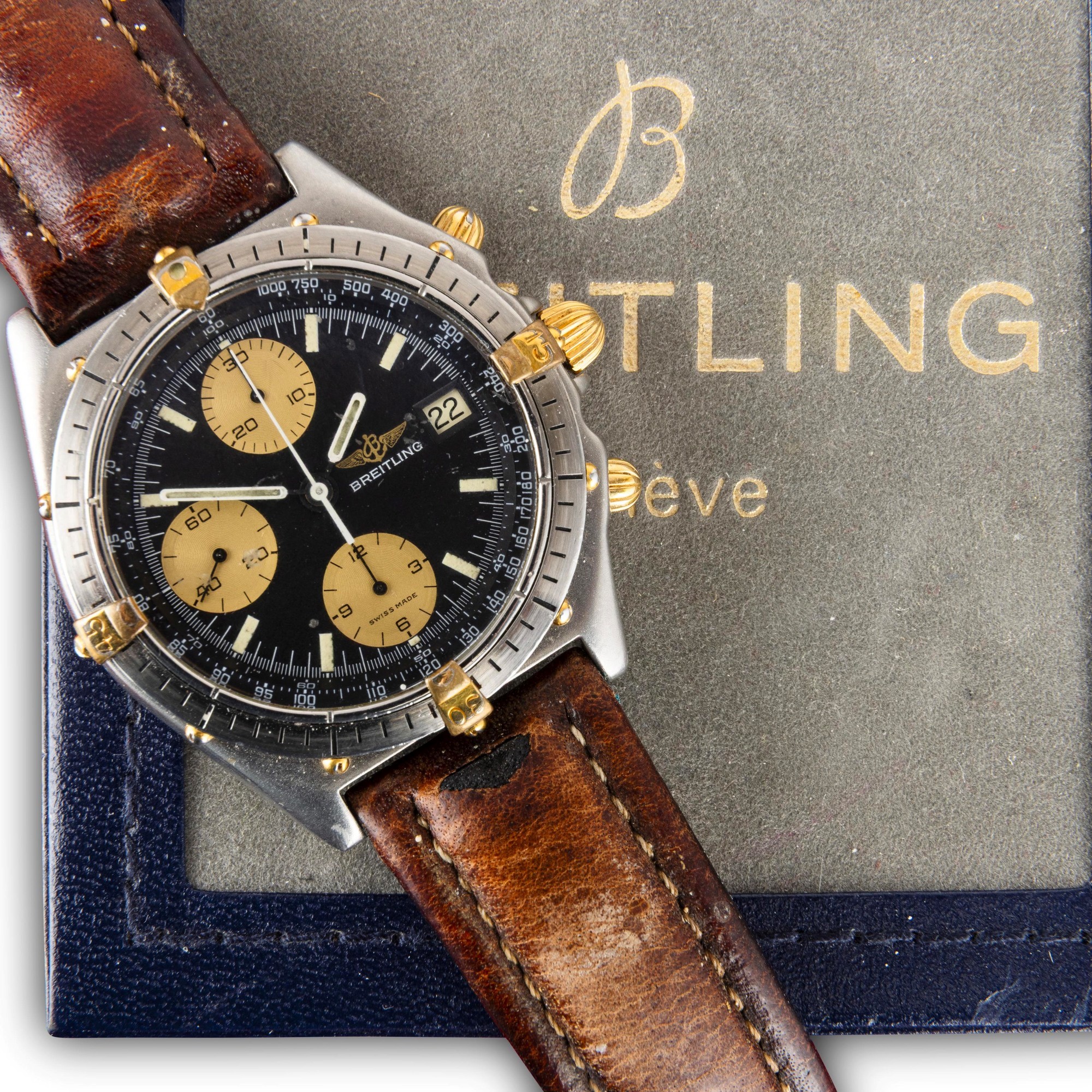 Breitling - Chronomat ref. 81950 in acciaio con quadrante blu e datario al tre