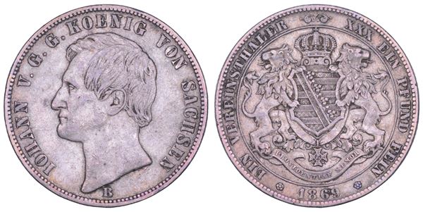 GERMANIA - SASSONIA ALBERTINA. JOHANN, 1854-1873. Taler 1869. Dresden.