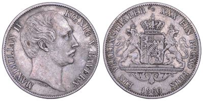 Moneta, Taler di Massimiliano II di Baviera, 1860