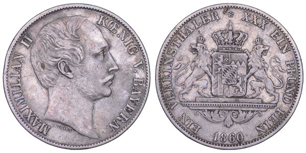 GERMANIA - BAVIERA. MAXIMILIAN II, 1848-1864. Taler 1860.