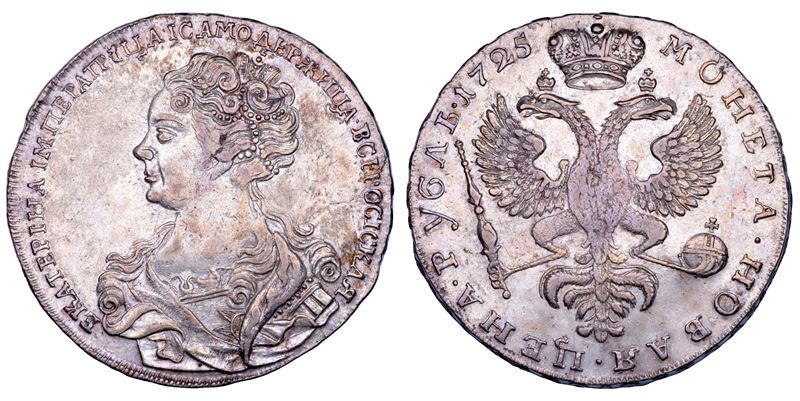 RUSSIA. EKATERINA I, 1725-1727. Rublo 1725.  - Asta Numismatica - Cambi Casa d'Aste