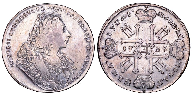 RUSSIA. PETR II, 1727-1730. Rublo 1729.  - Asta Numismatica - Cambi Casa d'Aste