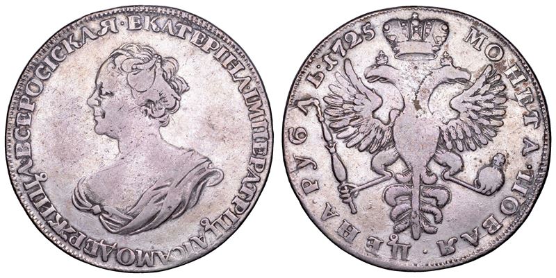 RUSSIA. EKATERINA I, 1725-1727. Rublo del lutto 1725.  - Auction Numismatics - Cambi Casa d'Aste