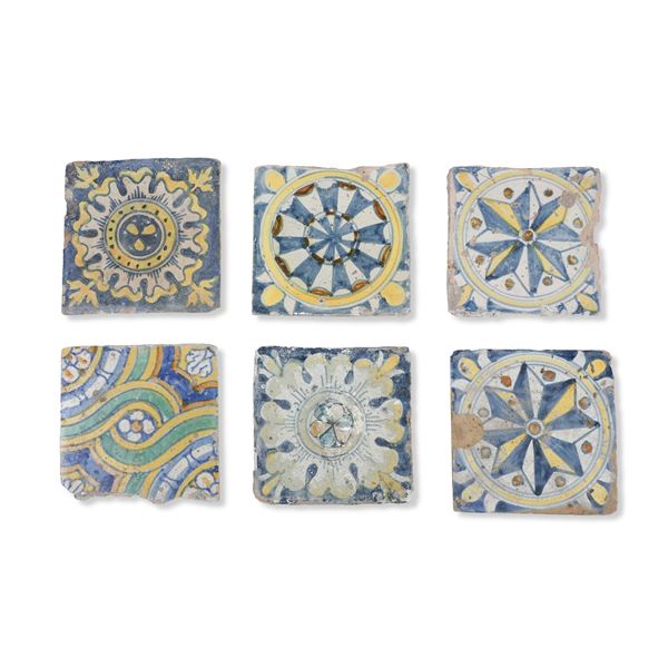 Sei mattonelle, probabilmente Napoli, XVI secolo 