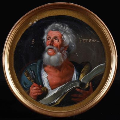 Scuola genovese del XVII secolo, San Pietro, olio su rame circolare