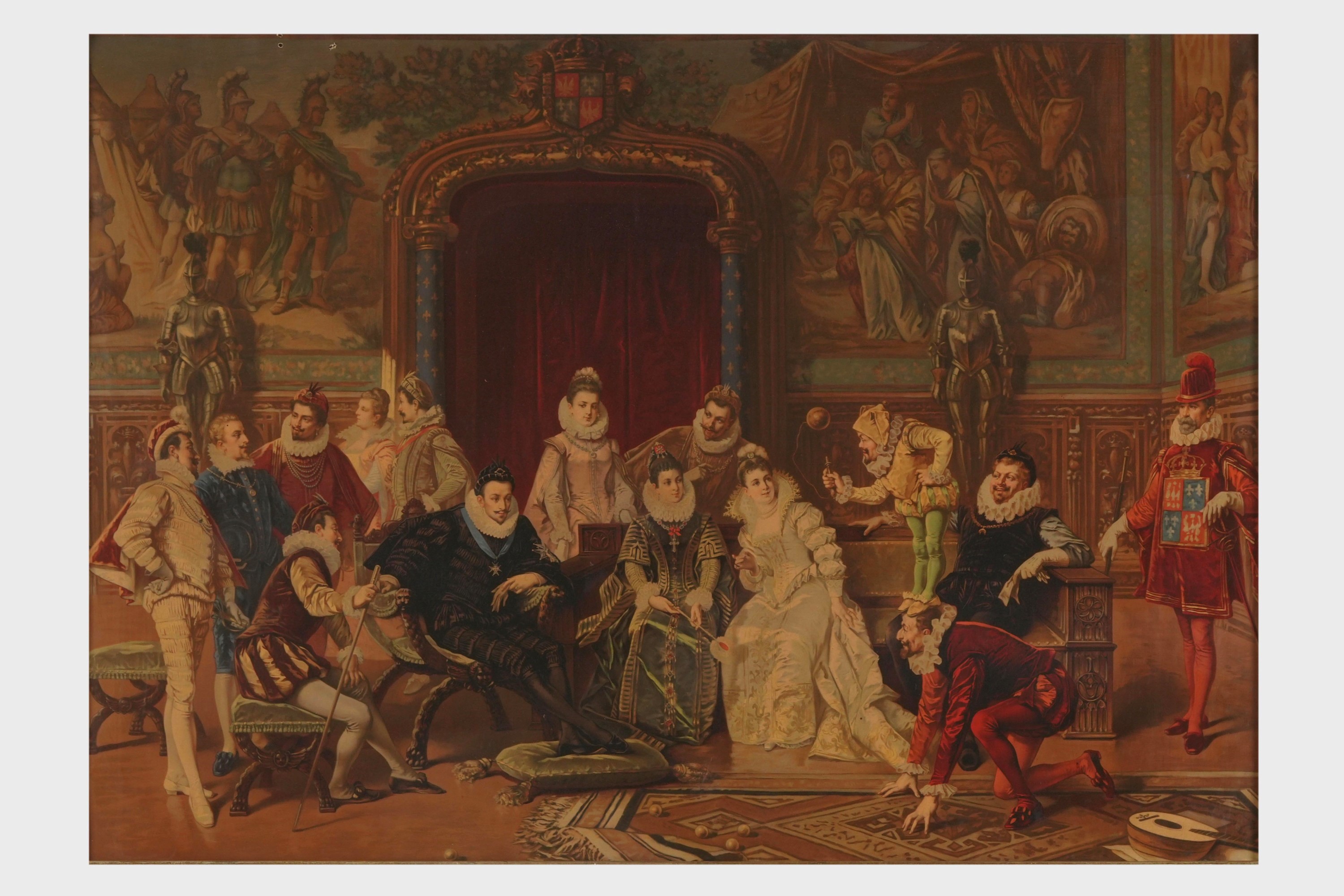 Scene storiche, coppia di oleografie su tela