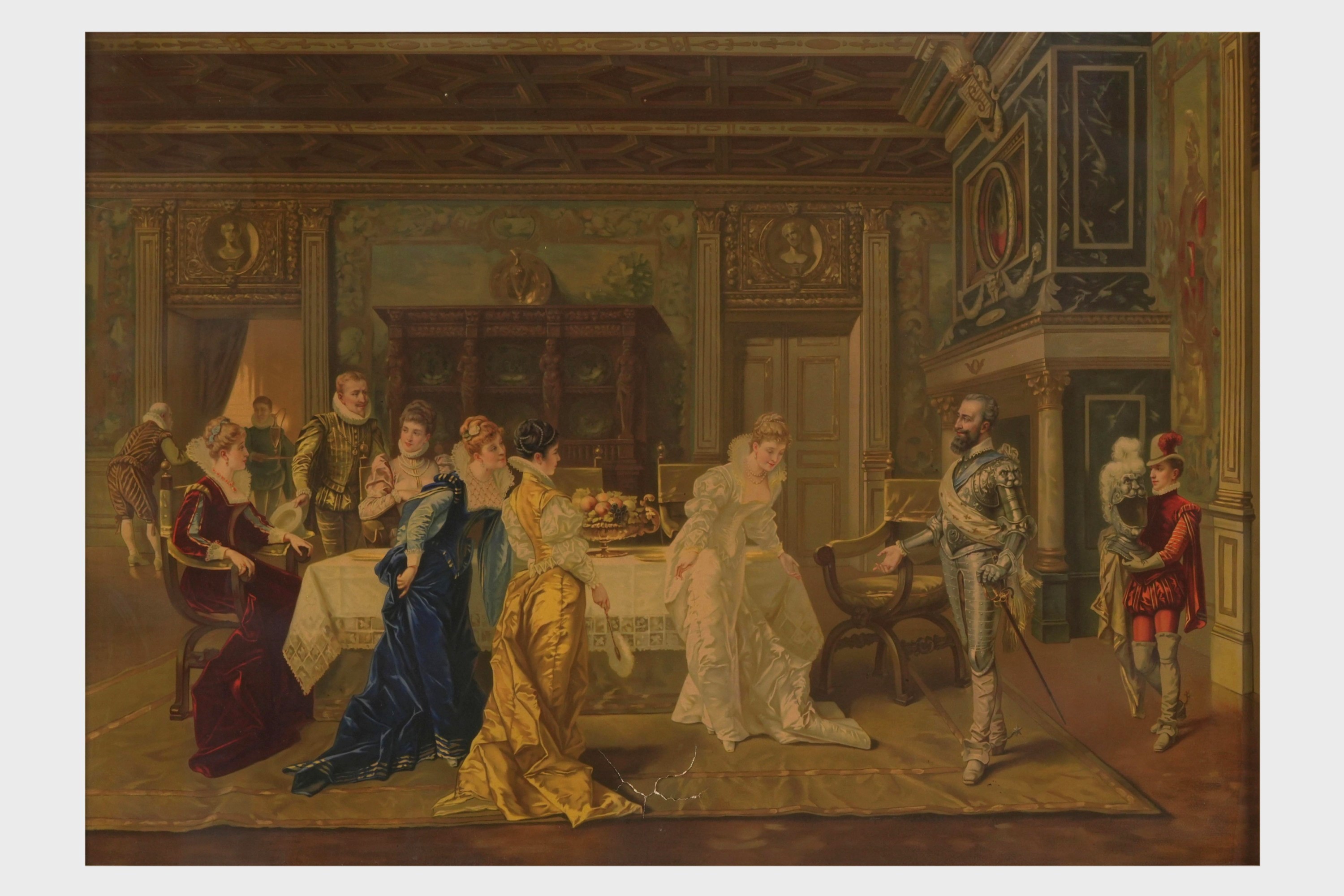 Scene storiche, coppia di oleografie su tela