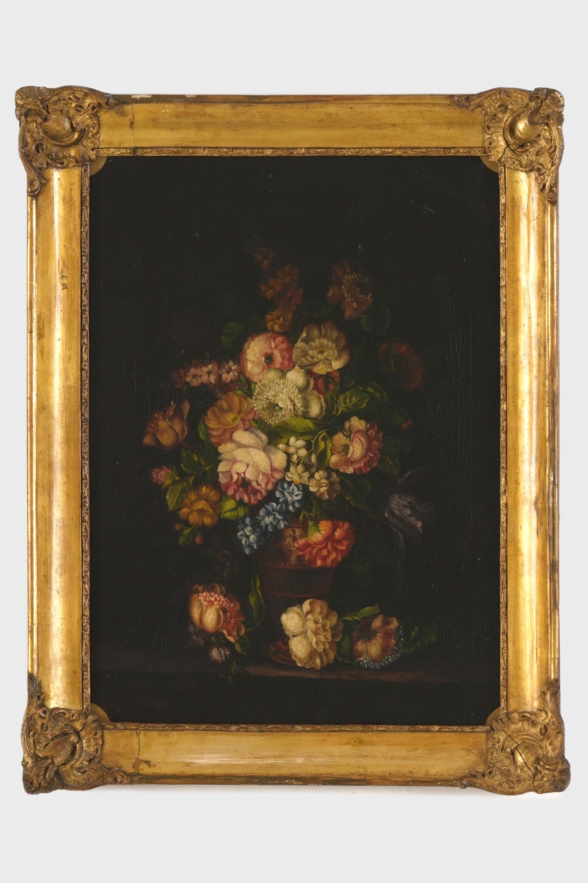 Scuola del XIX secolo, Nature morte con vasi di fiori, olio su tela