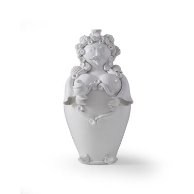 Due pupi portacandela in ceramica bianca, cm 34X34X61