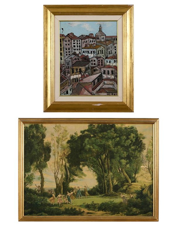 Veduta di città / Paesaggio con figure classiche