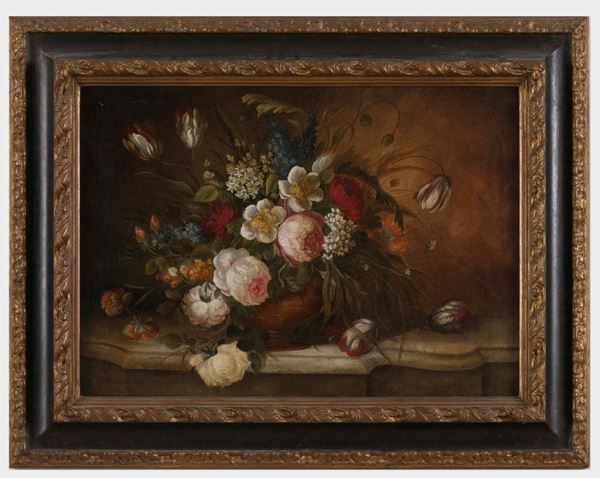 Scuola del XIX secolo Natura morta con vaso di fiori