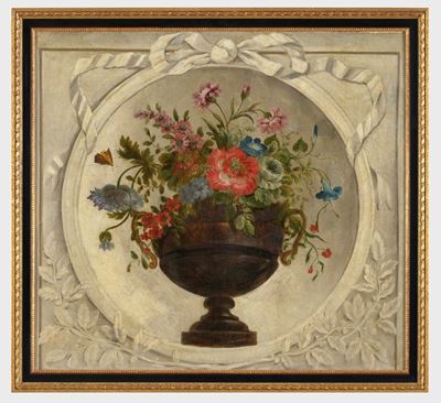 Scuola del XIX secolo, Vaso di fiori su sfondo a grisaille, olio su tela