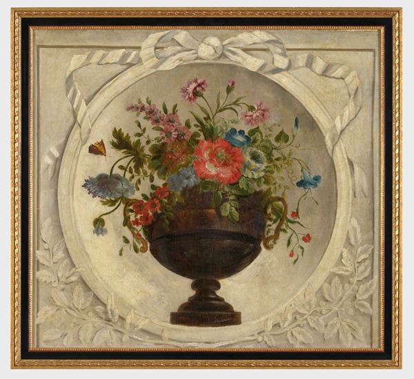 Scuola del XIX secolo Vaso di fiori su sfondo a grisaille