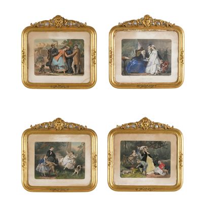 Artista francese del XIX secolo, Serie di quattro stampe con scene di genere