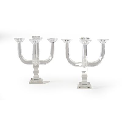 Coppia di candelabri in vetro, Cm 34X34X35