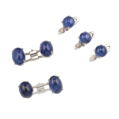 Set Composto da Bottoni da Polso e Bottoni da Sparato con Zaffiri Taglio Cabochon