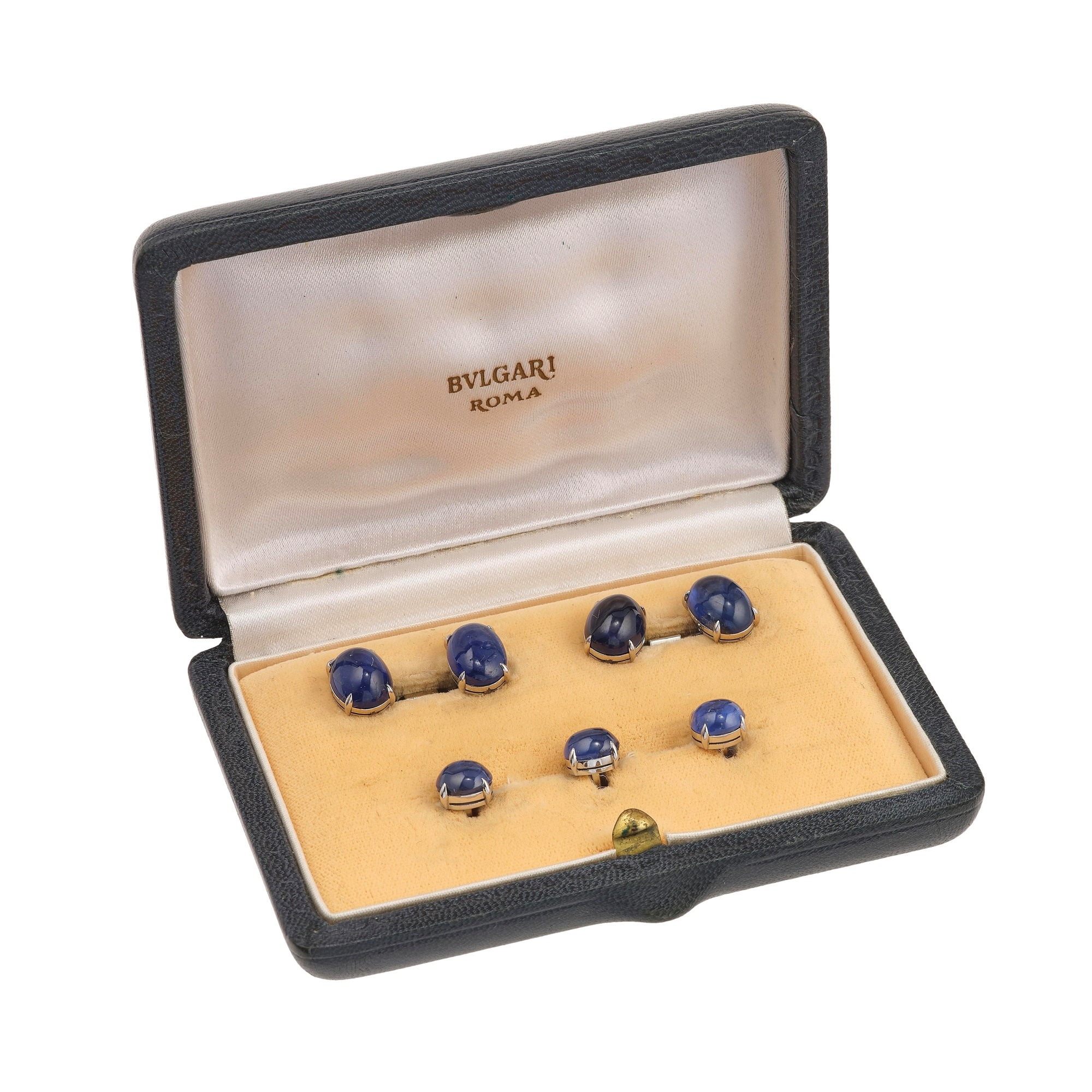Set Composto da Bottoni da Polso e Bottoni da Sparato con Zaffiri Taglio Cabochon