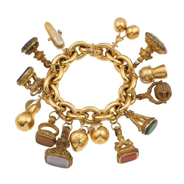 Rock crystal, hardstone, gold and metal alloy bracelet