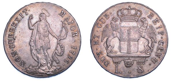 GENOVA. DOGI BIENNALI, 1528-1797. SERIE DELLA III FASE, 1637-1797.   8 Lire 1796.