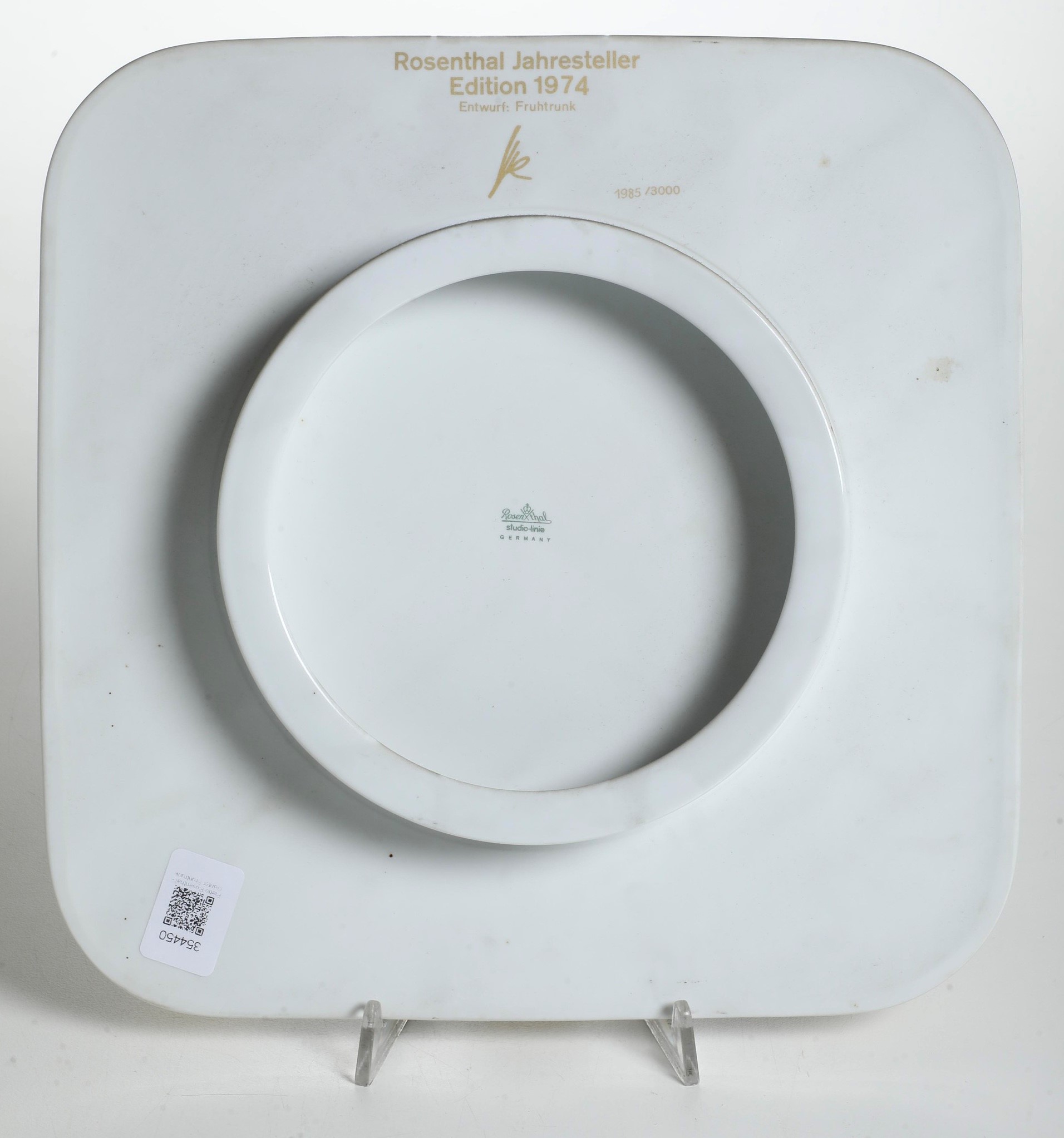 Targa centrotavola. Germania. Manifattura Rosenthal, edizione 1974. Design di Fruhtrunk.