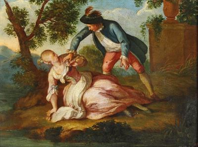 Scuola del XVIII secolo, Scena galante, olio su tavola