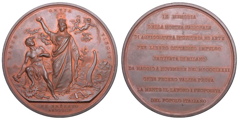 REGNO D'ITALIA. UMBERTO I DI SAVOIA, 1878-1900. Medaglia in bronzo 1881. Esposizione Nazionale di Milano.  - Asta Numismatica - Cambi Casa d'Aste