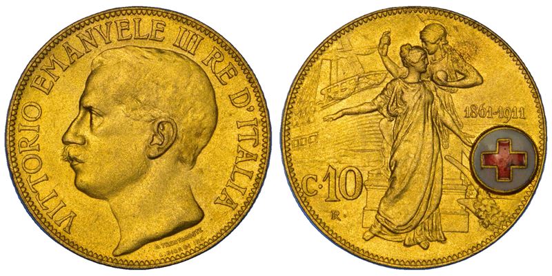 REGNO D’ITALIA. VITTORIO EMANUELE III DI SAVOIA, 1900-1946. Medaglia da 10 Centesimi (1911) a favore della Croce Rossa Italiana.  - Auction Numismatics - Cambi Casa d'Aste