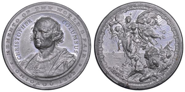CRISTOFORO COLOMBO. Esposizione Colombiana Mondiale Chicago 1893. IV centenario della scoperta dell'America. <BR> Medaglia in metallo bianco 1893.