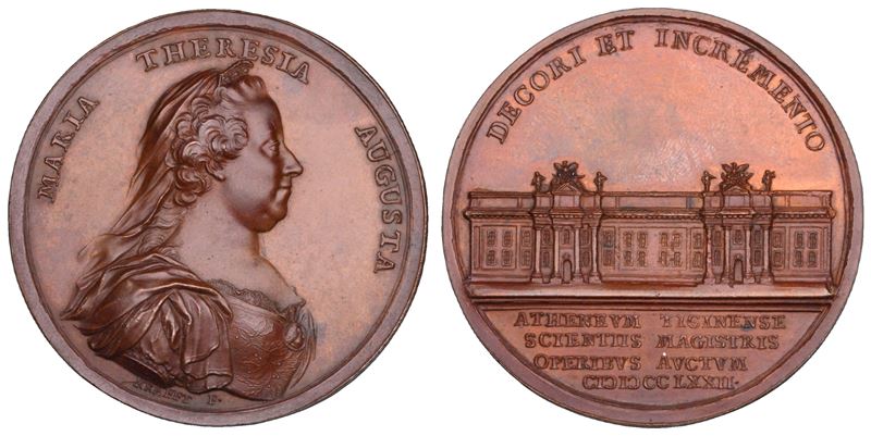 PAVIA. MARIA TERESA D'ASBURGO, 1740-1780. Medaglia in bronzo 1772. Completamento edificio dell'Università di Pavia.  - Auction Numismatics - Cambi Casa d'Aste