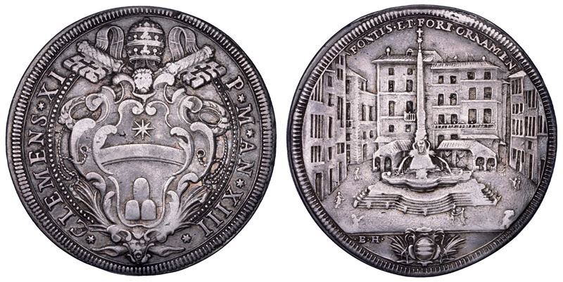 STATO PONTIFICIO. CLEMENTE XI, 1700-1721.   Piastra A. XIII. Roma.  - Asta Numismatica - Cambi Casa d'Aste