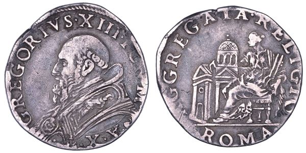 STATO PONTIFICIO. GREGORIO XIII, 1572-1585. Testone A. X.