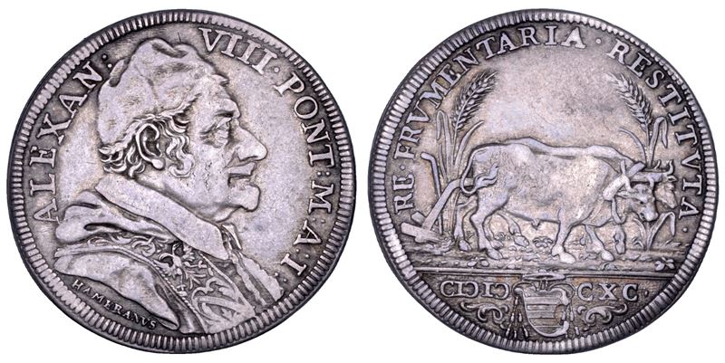 STATO PONTIFICIO. ALESSANDRO VIII, 1689-1691.   Testone 1690/A. I.  - Asta Numismatica - Cambi Casa d'Aste