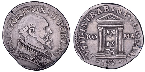 STATO PONTIFICIO. GREGORIO XIII, 1572-1585.   Testone 1575. Anno Santo.