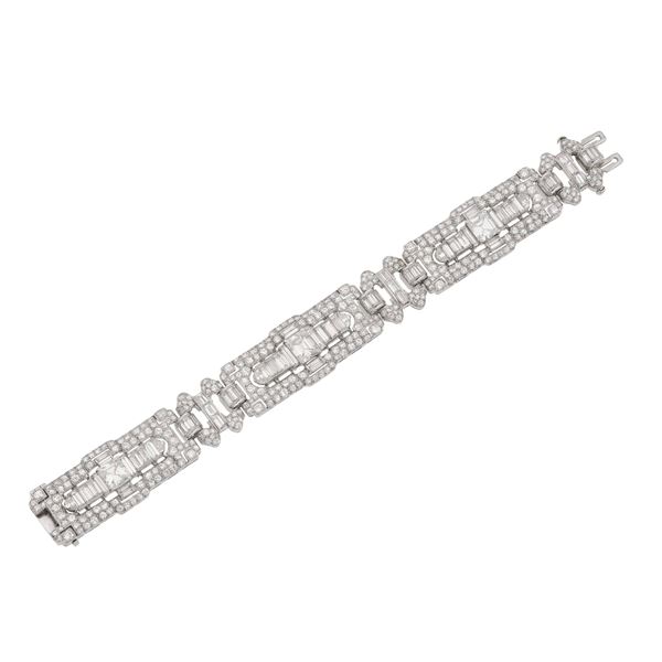 Bracciale con diamanti taglio smeraldo, taglio baguette e taglio rotondo