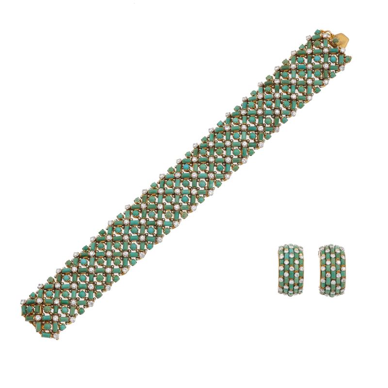 Diamond, turquoise and gold demi-parure  - Auction Fine Jewellery - Cambi Casa d'Aste