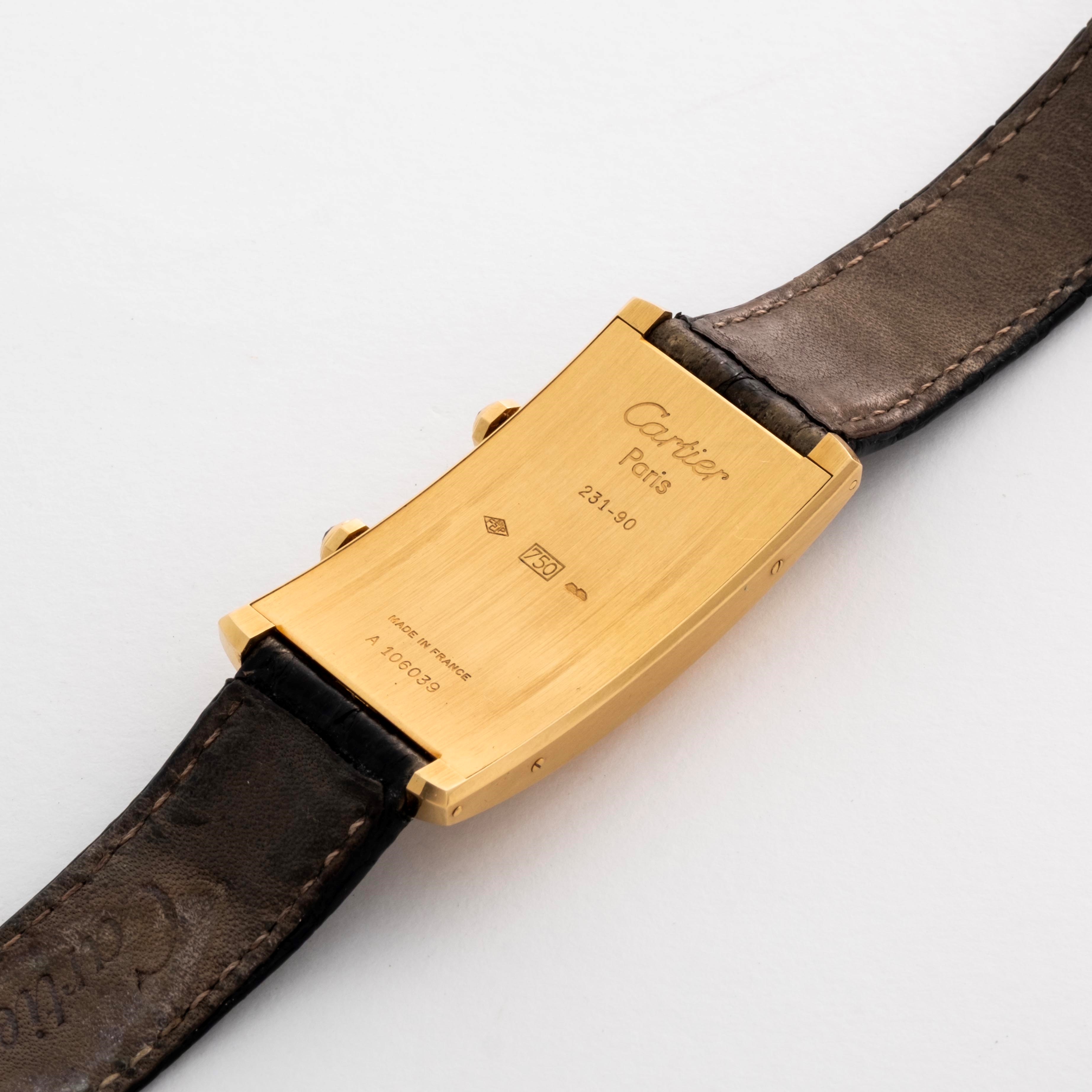 Cartier - Cintrée Dual Time in oro giallo 18k con doppio fuso orario, circa 1990