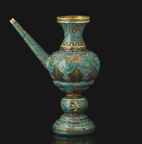 Oliera a smalti policromi cloisonné con decori a motivi floreali, Cina, Dinastia Qing, XIX-XX secolo