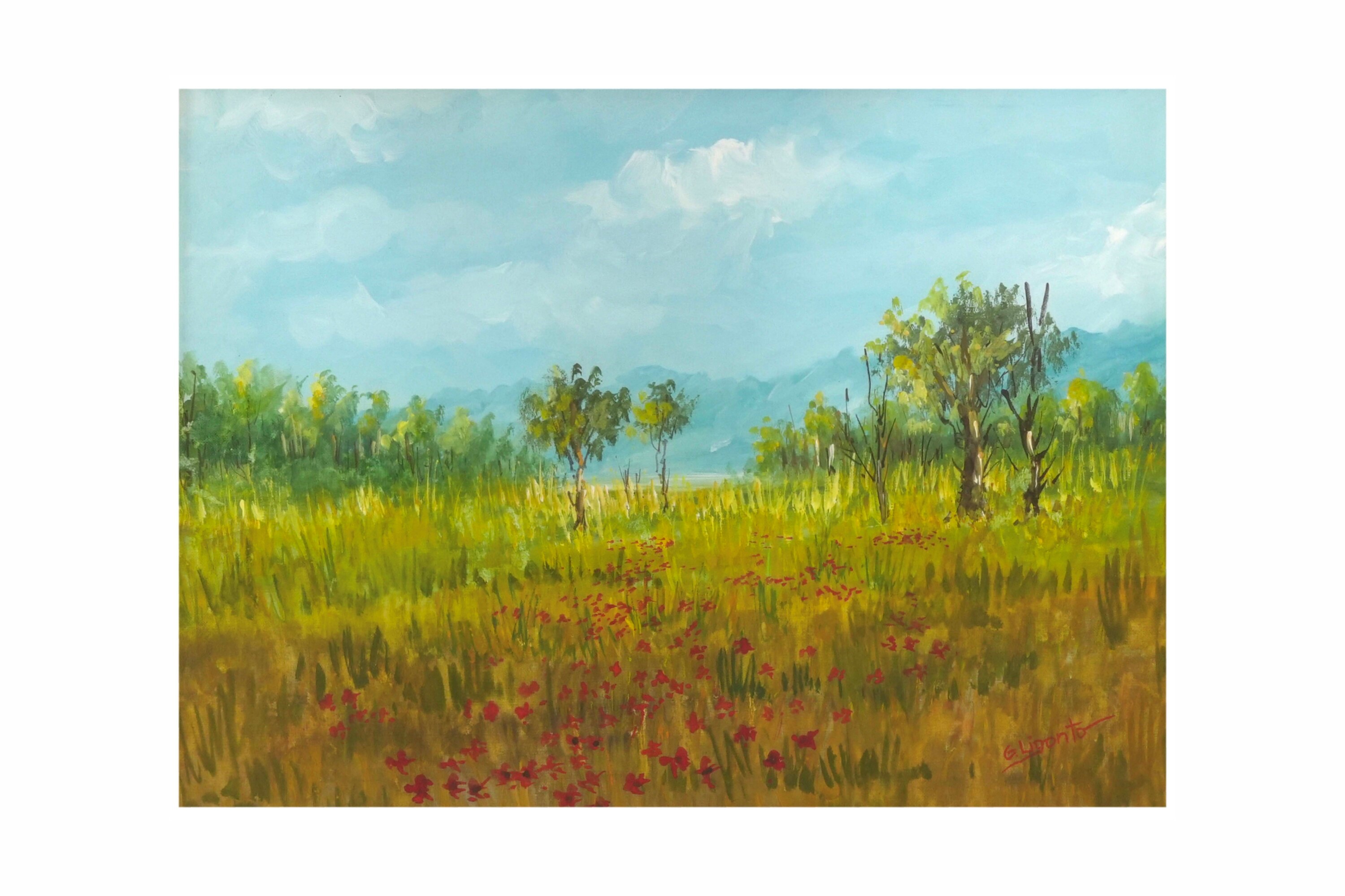 Giuseppe Ligonto, Paesaggio agreste, olio su tela