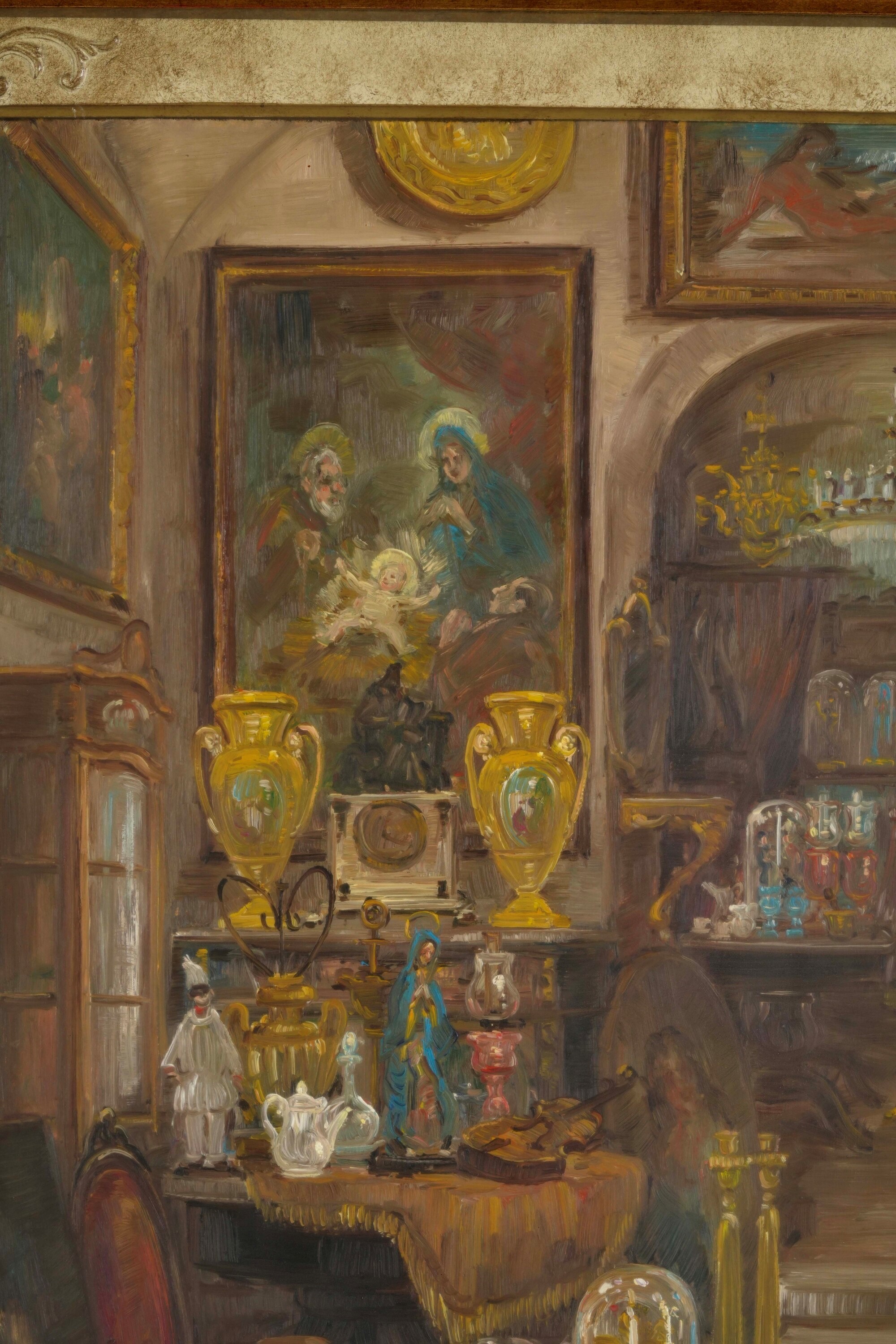 Antonio Martucci - Il negozio dell'antiquariato, olio su tavoletta