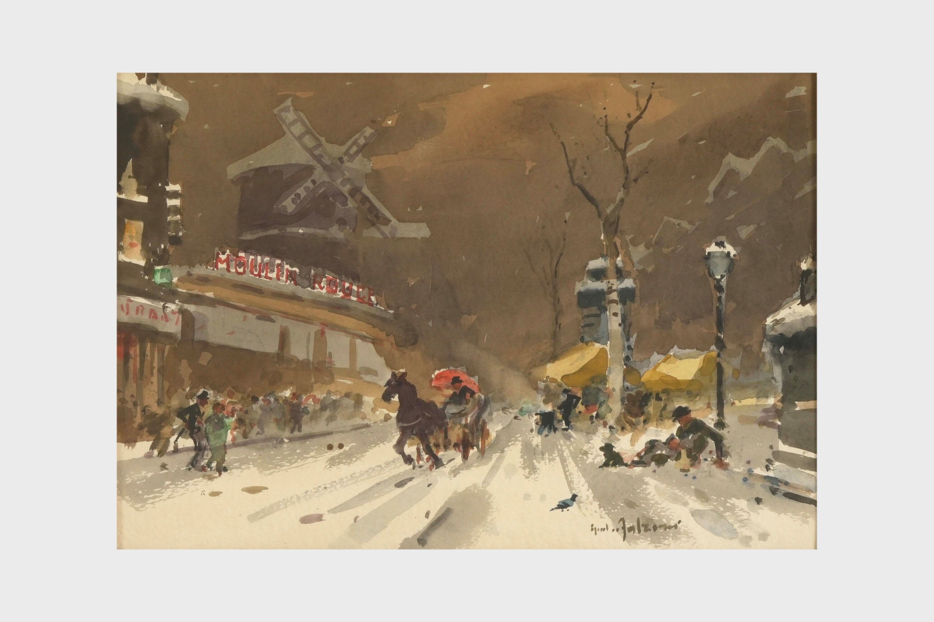 Giulio Falzoni - Paesaggio innevato (acquerello)