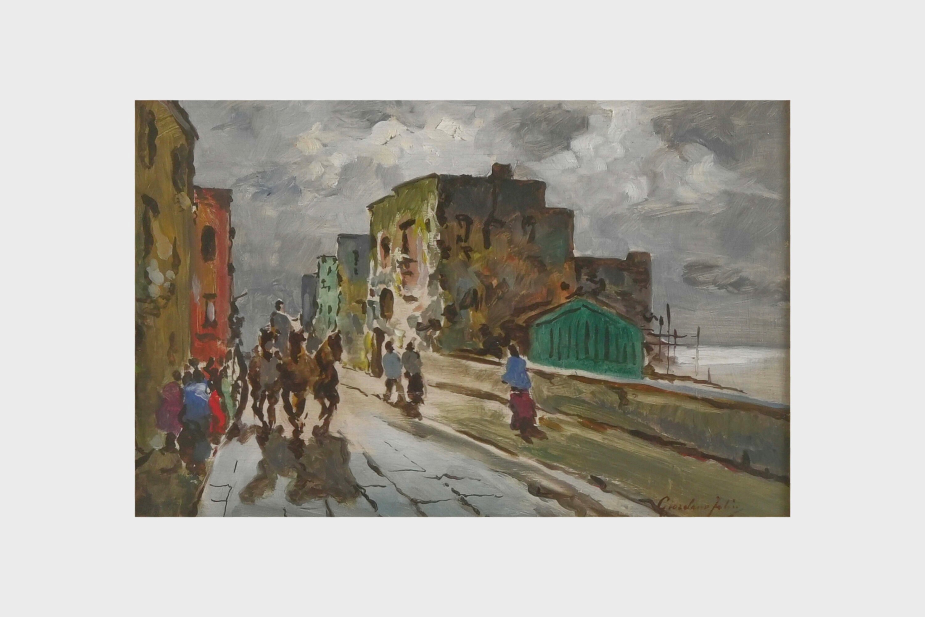 Scuola del XIX secolo, Lungomare, olio su tavoletta