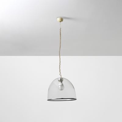 Lampada a sospensione con struttura in plastica e diffusore in vetro